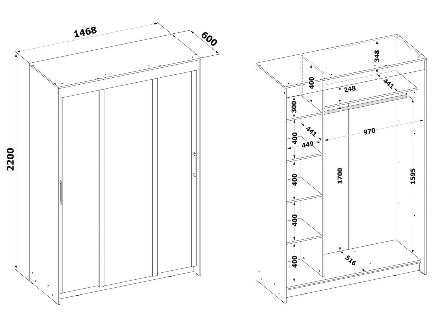 Шкаф-купе ШР-2156.2 с зеркалом Белый