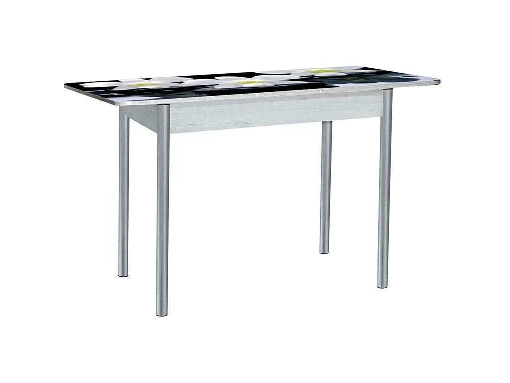 Нью йорк фотопечать стол обеденный раздвижной / орхидея на черных камнях/бетон белый/металлик