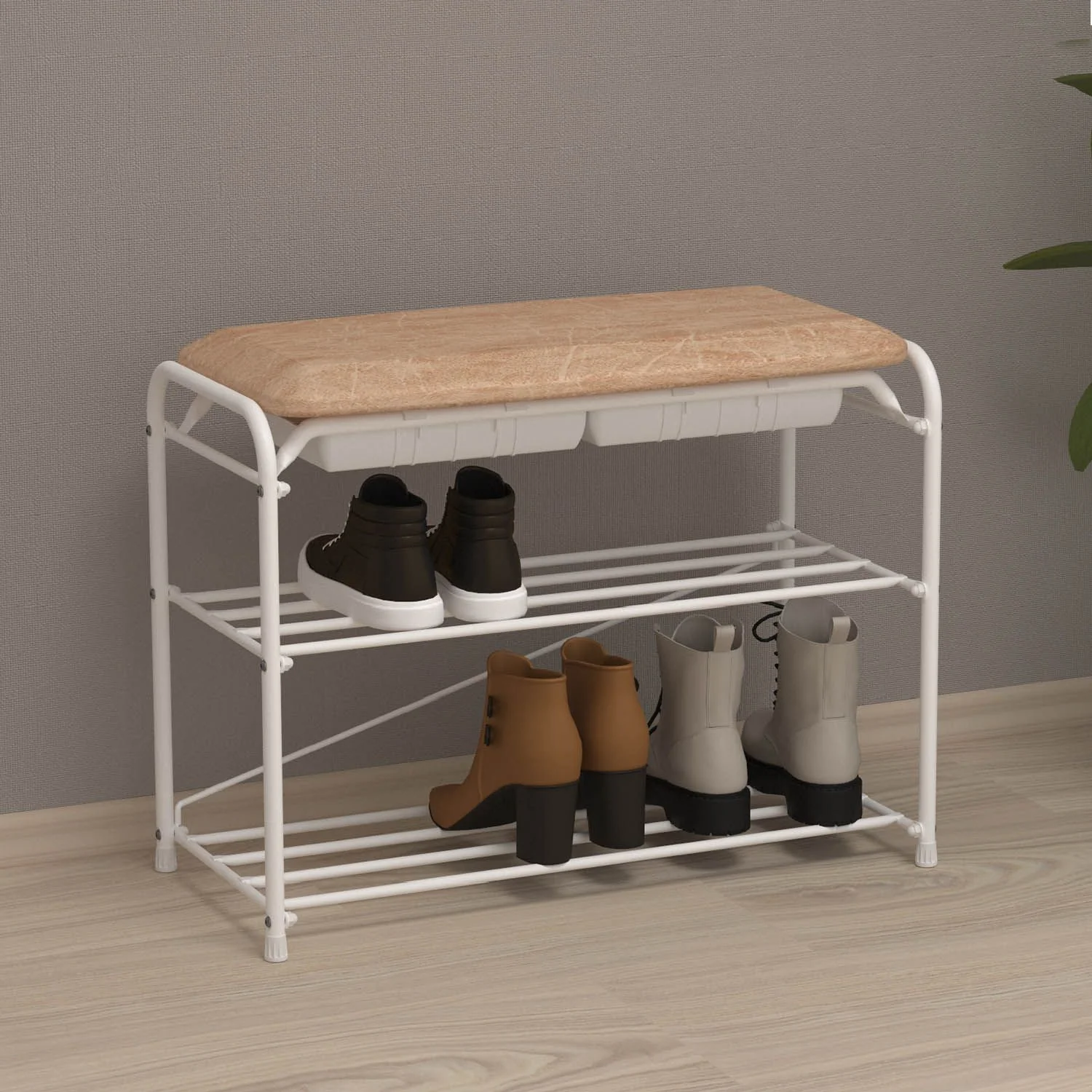 Подставка для обуви Альфа 23 с сиденьем и ящиком Белый