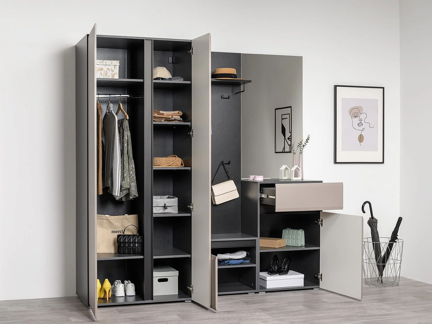 Сидней прихожая комплект 2 Антрацит / Капучино