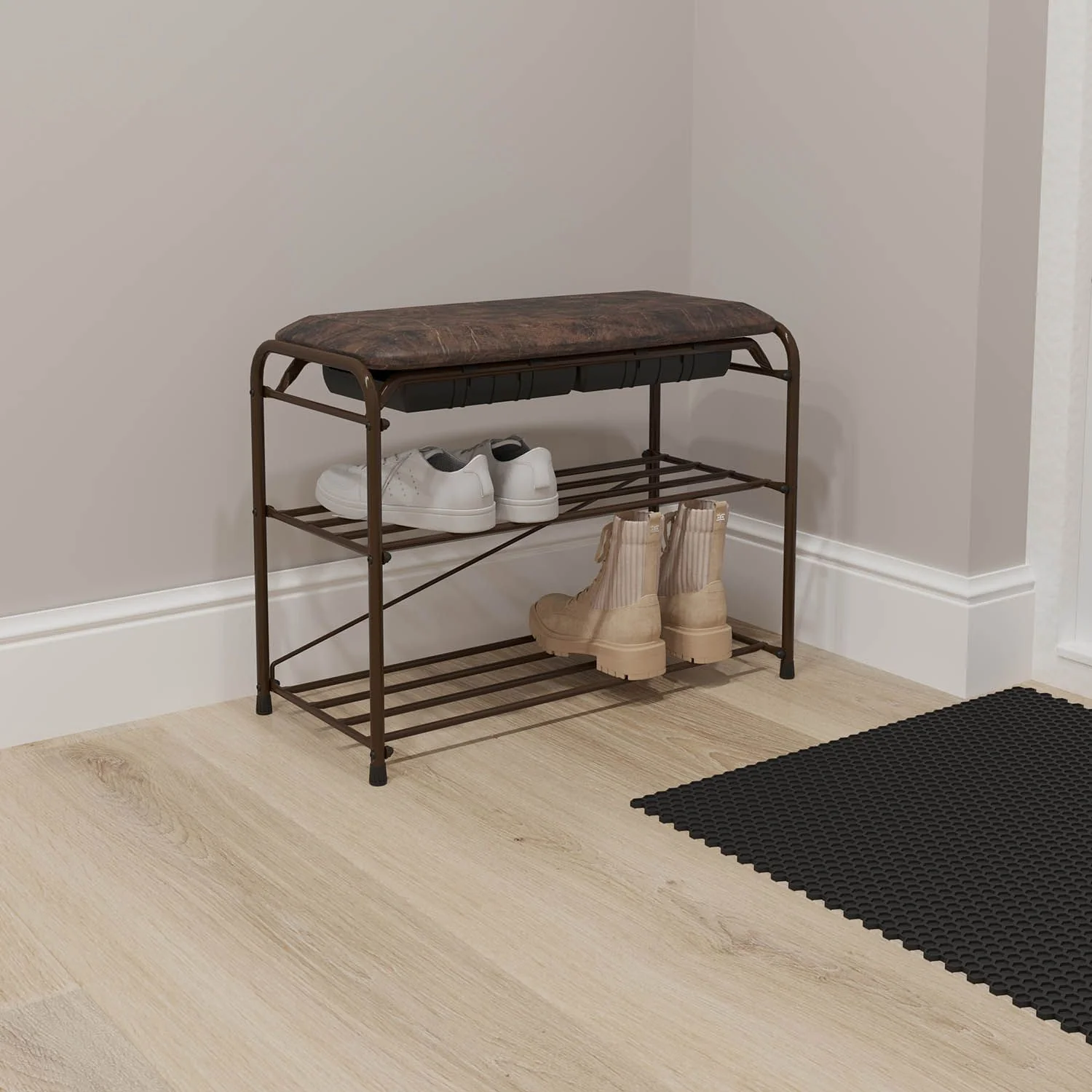 Подставка для обуви Альфа 23 с сиденьем и ящиком Коричневый