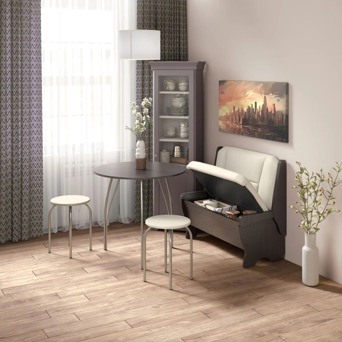 Кухонный набор Лотос скамья 950 - стол - табурет / венге/крем