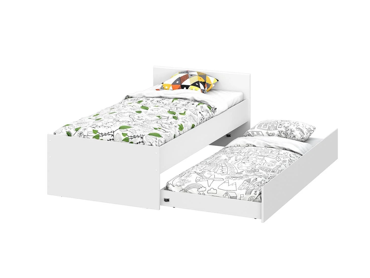 Токио кровать одинарная 0,9 с основанием и выкатной кроватью / Белый текстурный