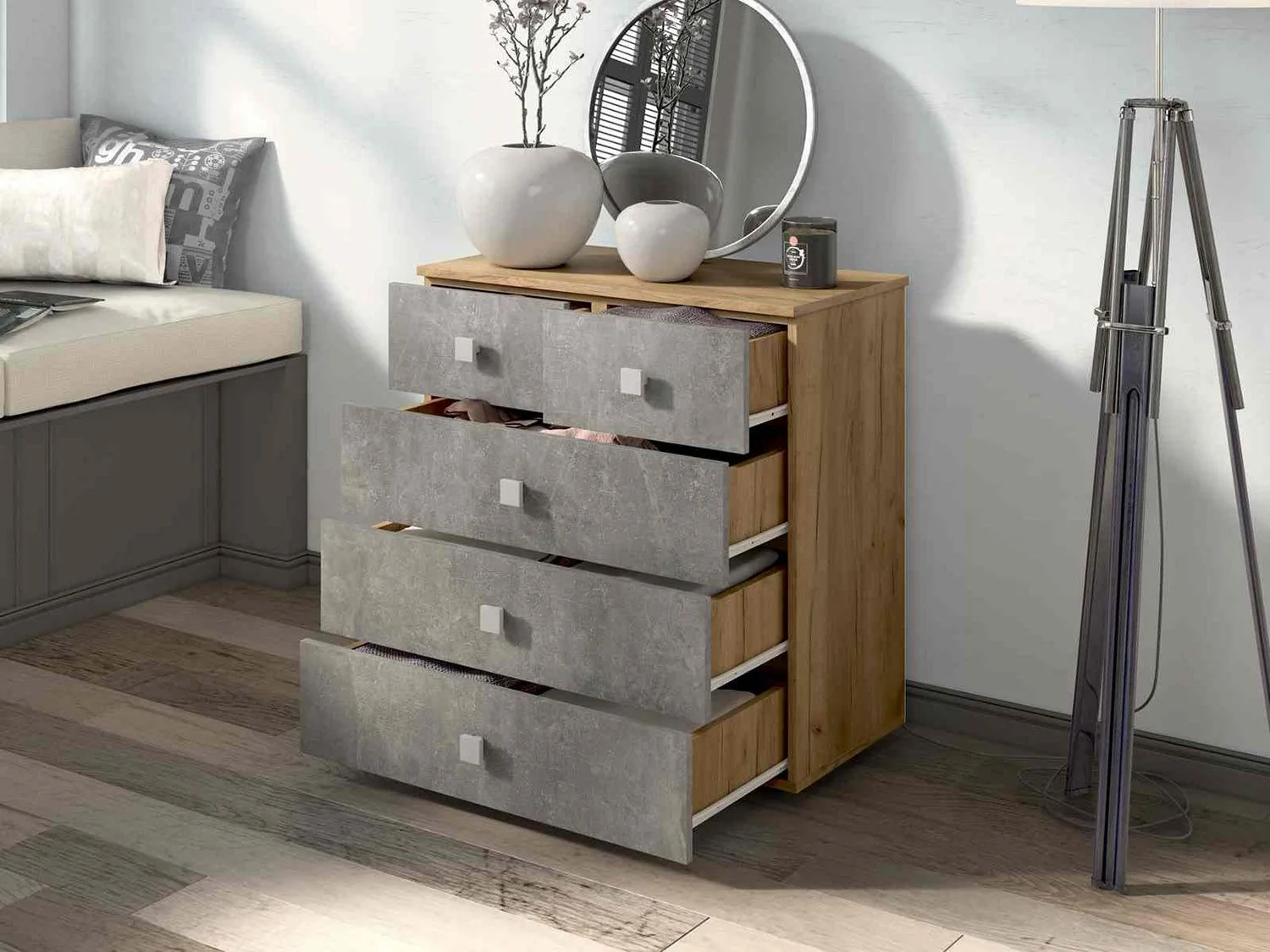 Комод Лофт-5 Дуб Крафт / Бетон ателье