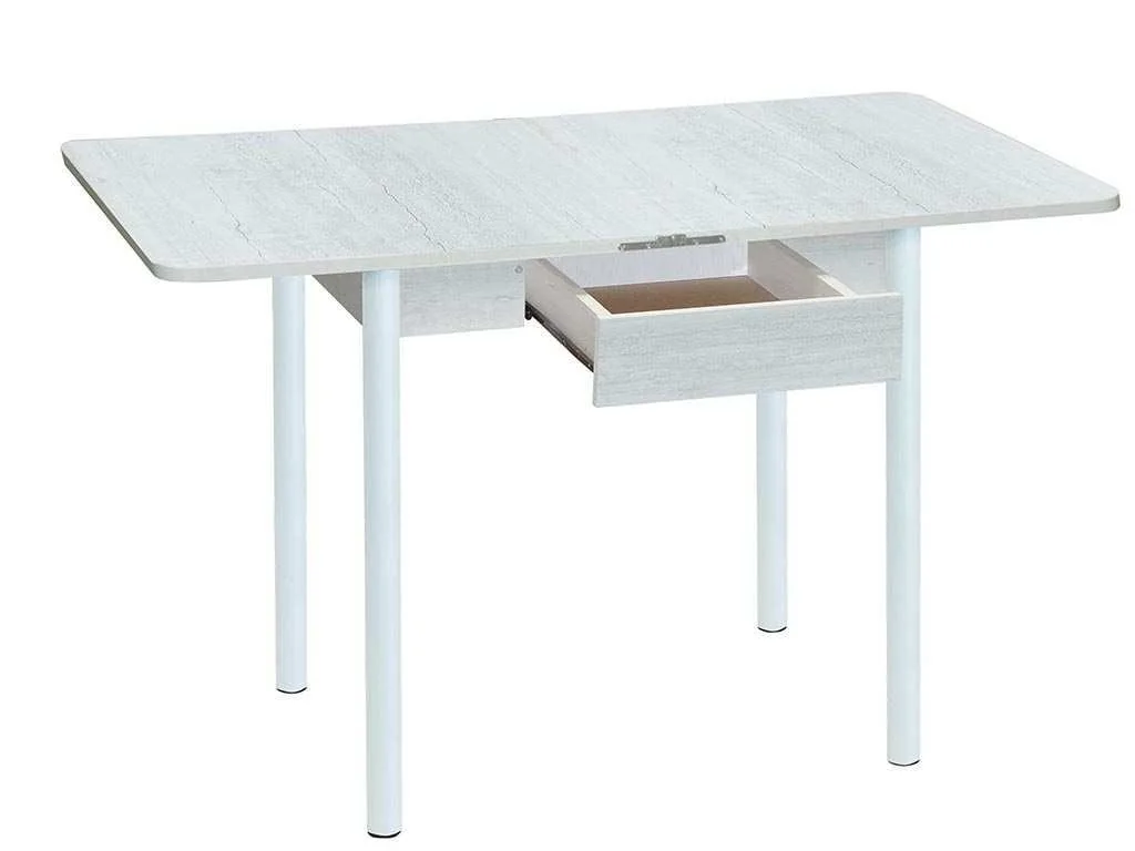 Эко 80х60 стол обеденный раскладной с ящиком / бетон белый/белый