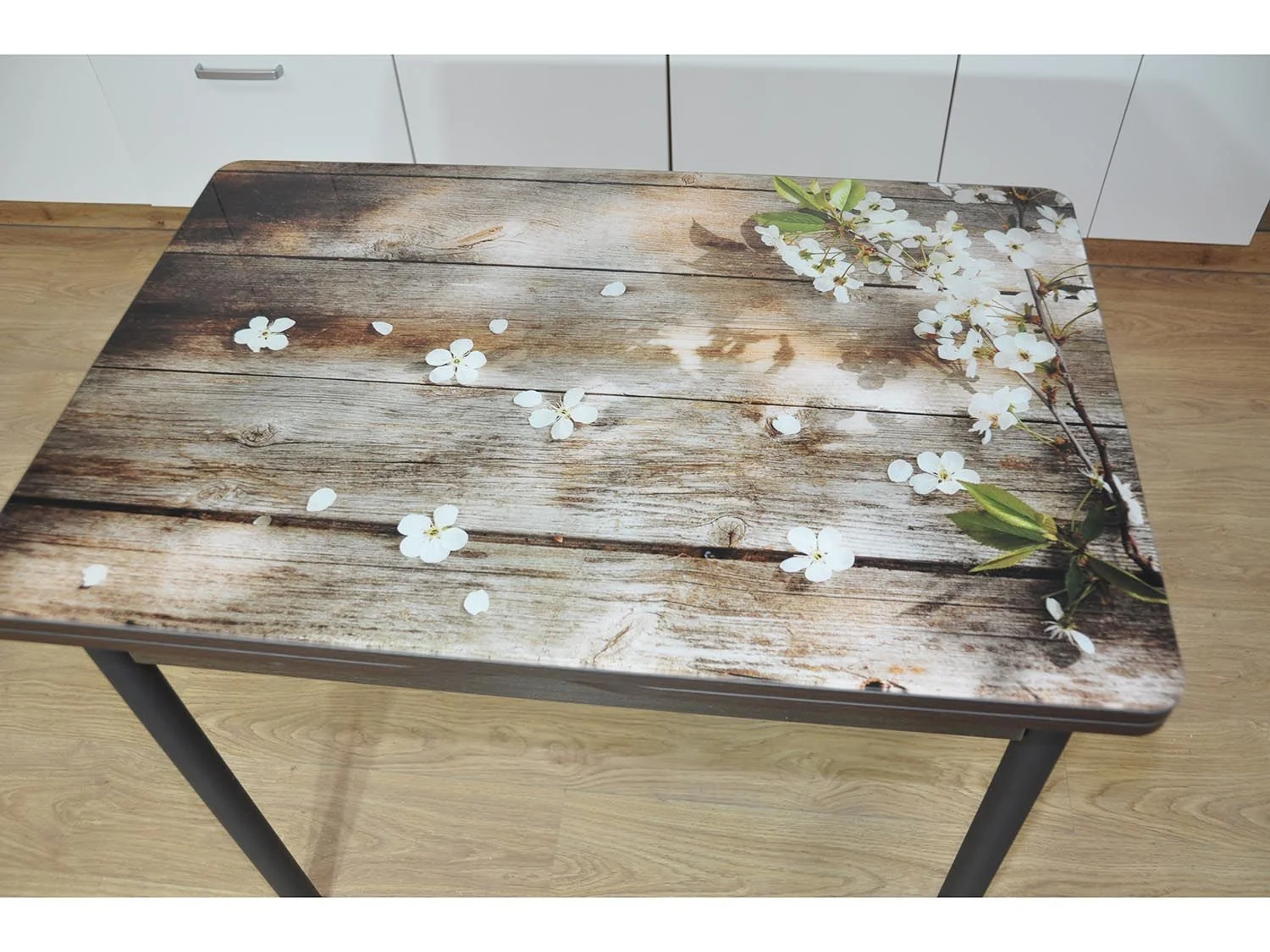 Симпл фотопечать стол обеденный раскладной / цветы на досках/венге/черный