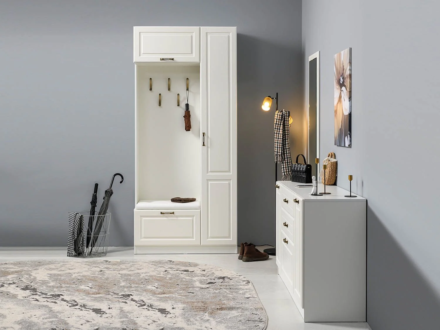 Прихожая Ливерпуль 4 Белый/Ясень ваниль