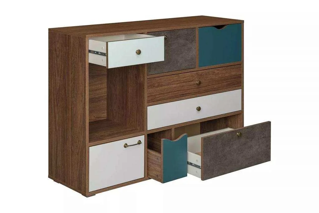 Вайс Комод 10.104 Морское дерево Винтаж/Камень Тем./Бензин/Белый