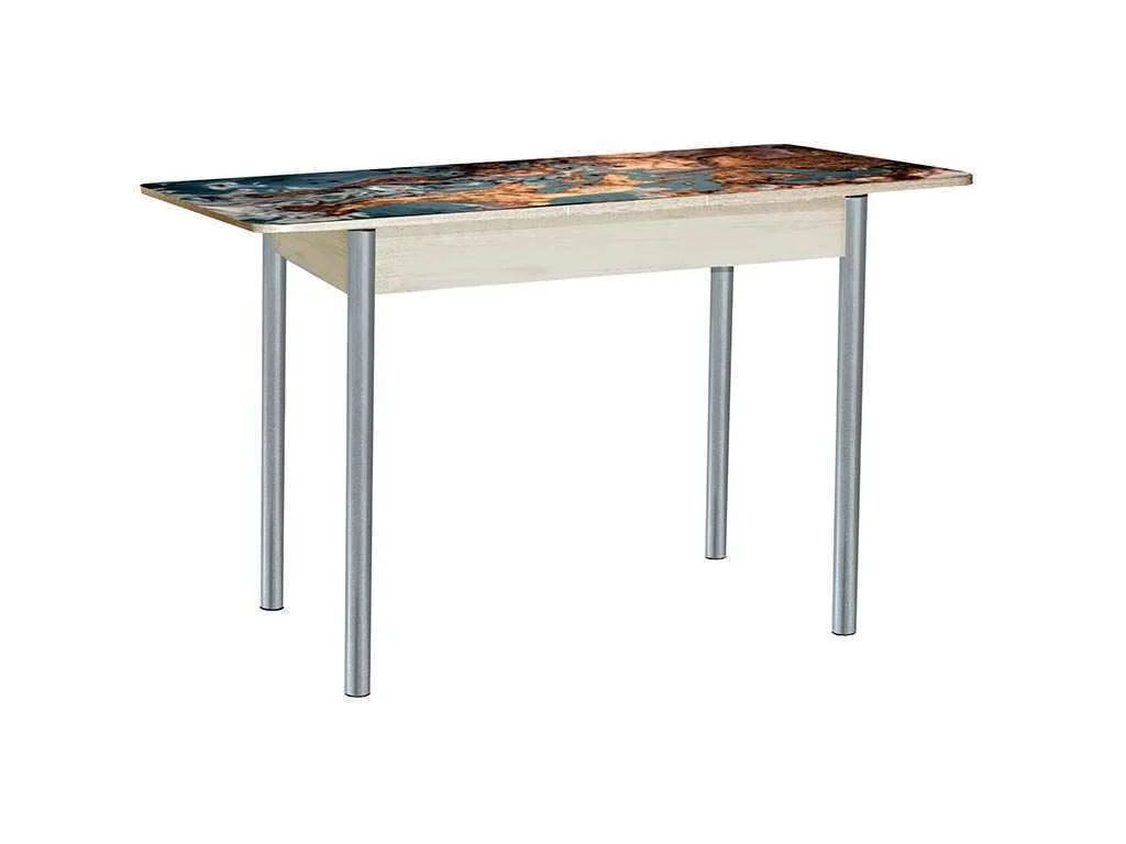 Нью йорк фотопечать стол обеденный раздвижной / мрамор космос/дуб молочный/металлик