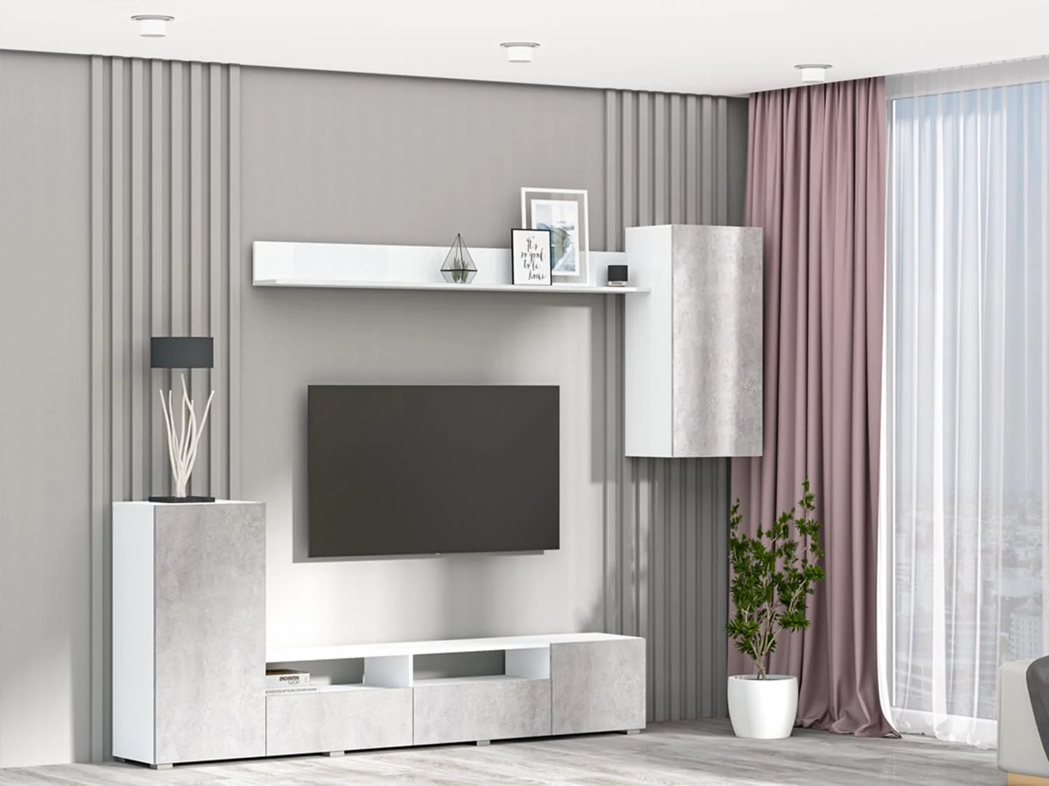 Аллегро 2 гостиная / Белый/цемент светлый