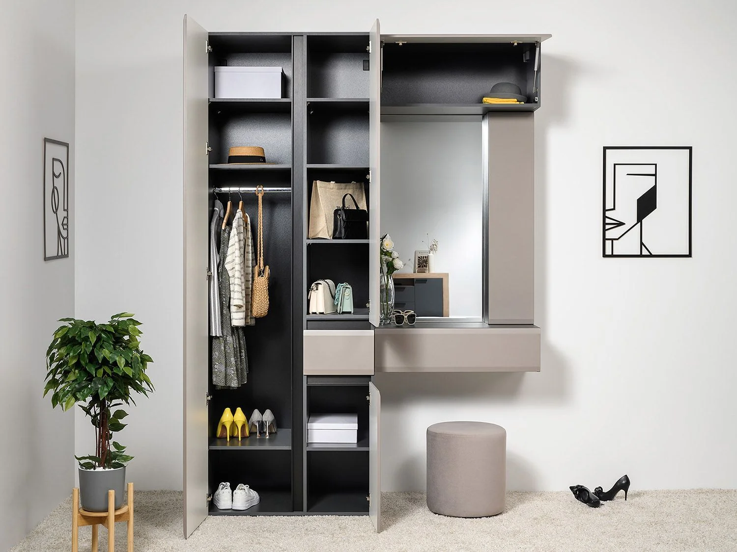 Сидней прихожая комплект 1 Антрацит / Капучино