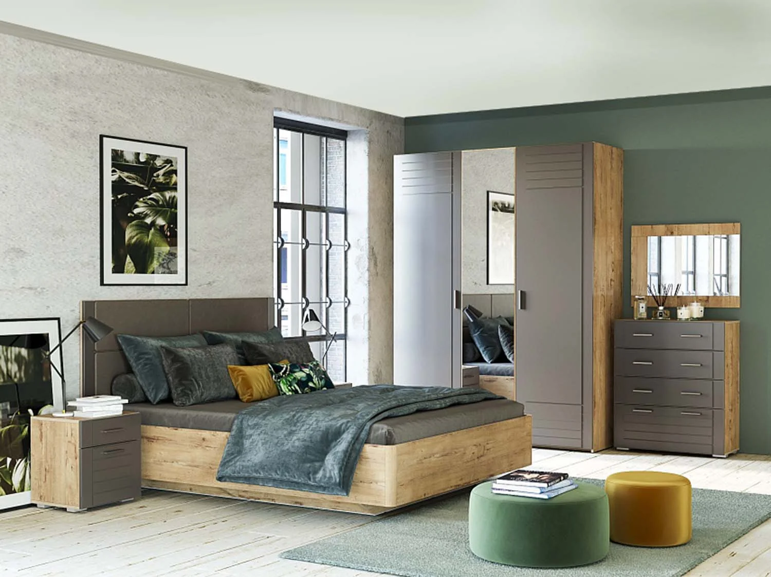 Спальня Livorno 1 / дуб бунратти/софт графит