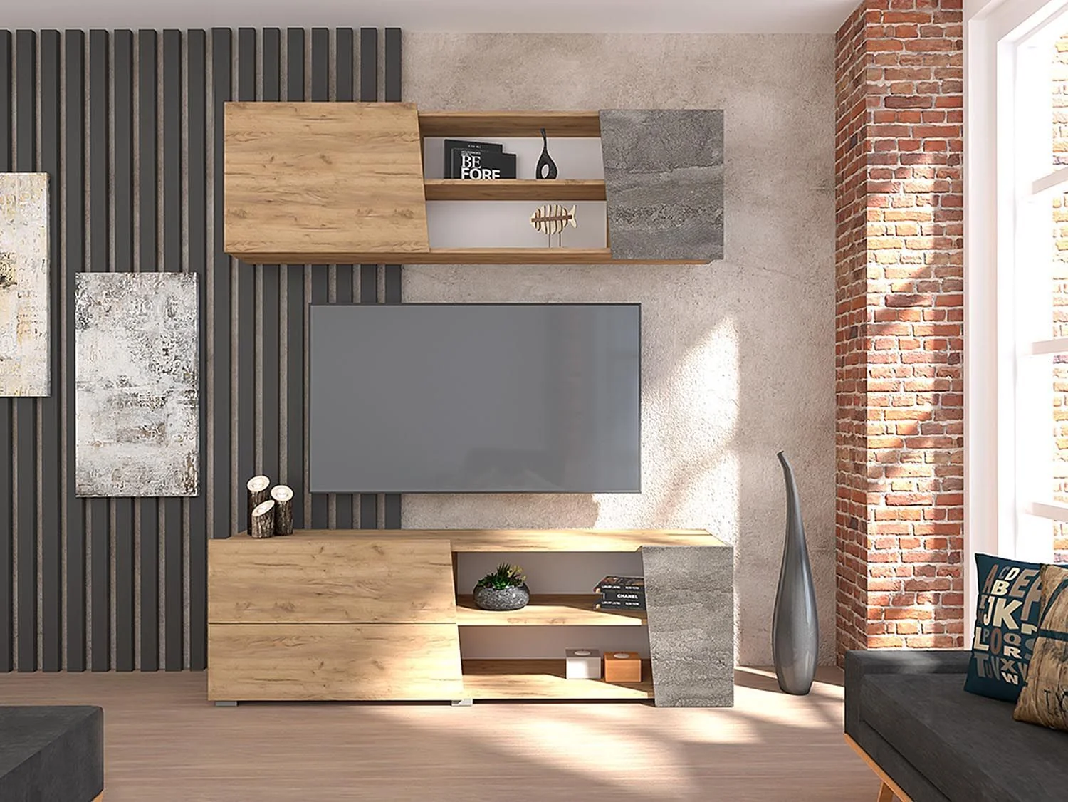 Гостиная Аллегро 10 компл. 2 / Дуб Крафт золотой/Камень темный