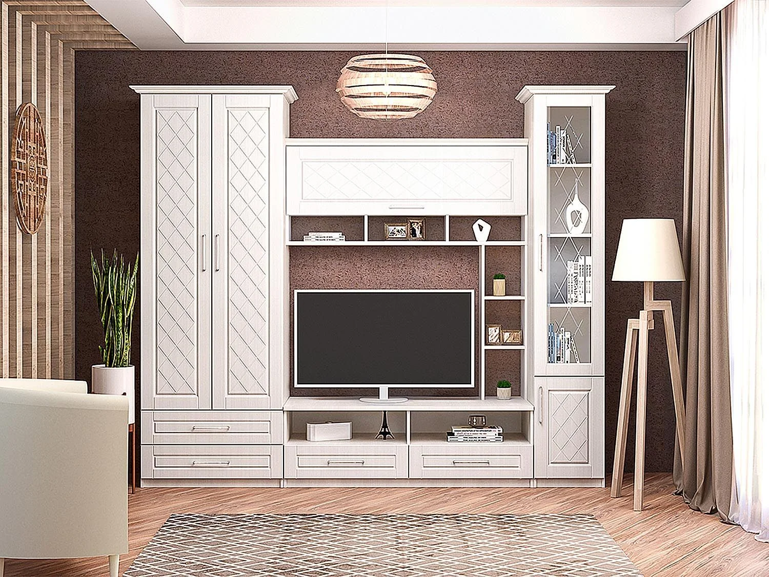 Гостиная Аллегро 9 Роммб компл. 2 с карнизами / Бодега белая/Сандал белый