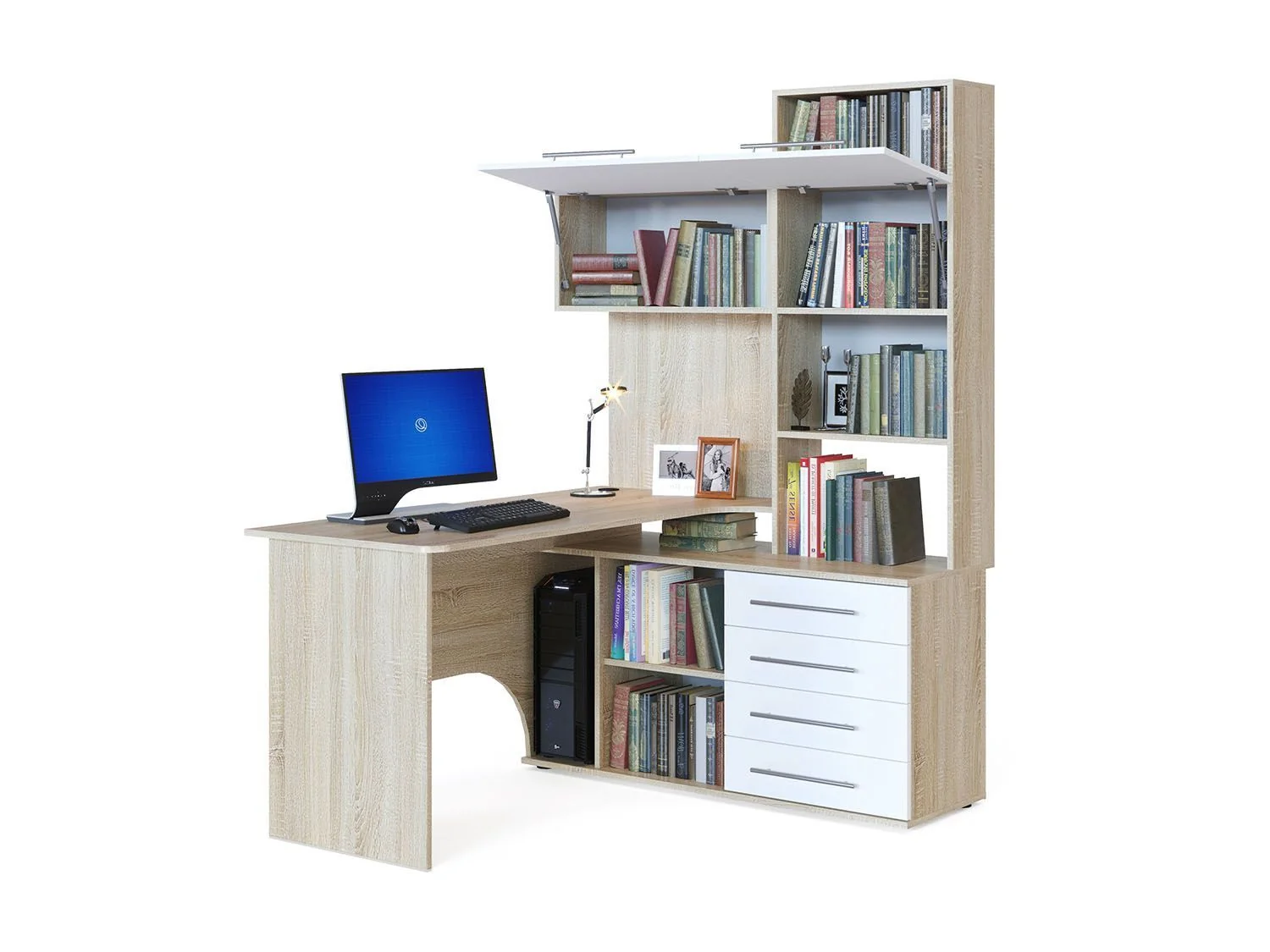 Компьютерный стол КСТ-14.1П Дуб Сонома / Белый