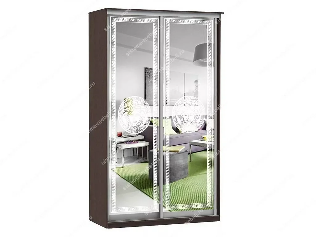 Шкаф купе Модерн 905х450 2-х дверный зеркальный с пескоструем №1 венге