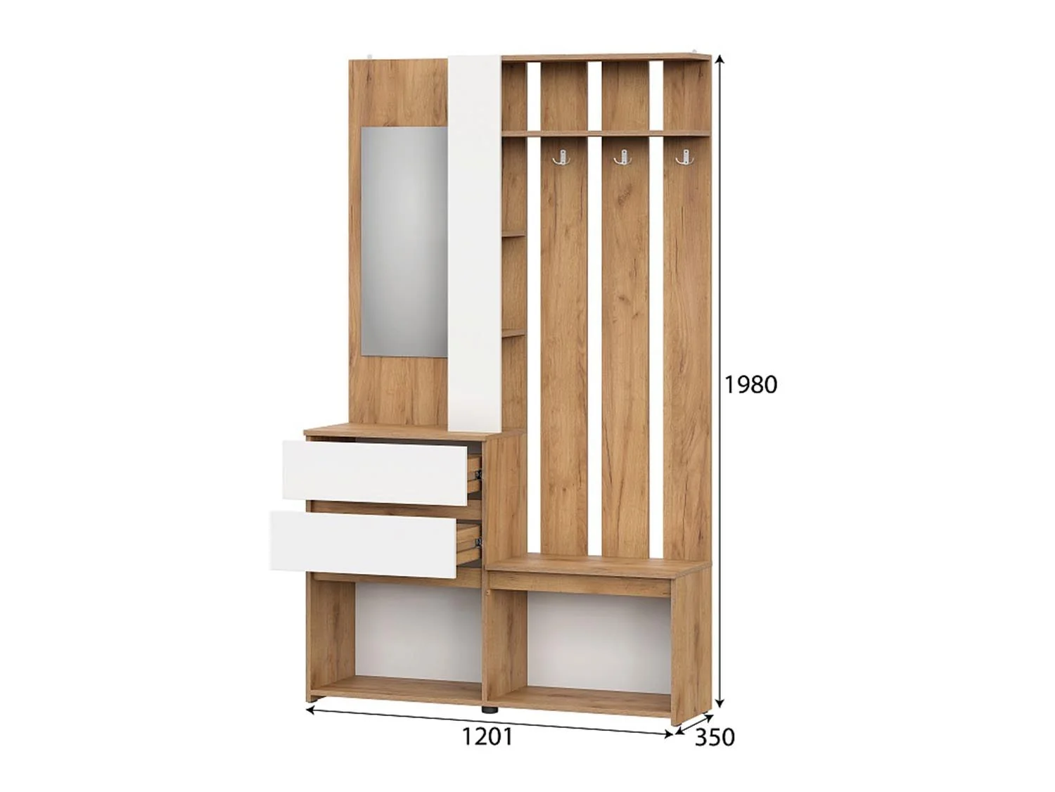 Некст 1 вешалка с зеркалом / Дуб золотой/Белый