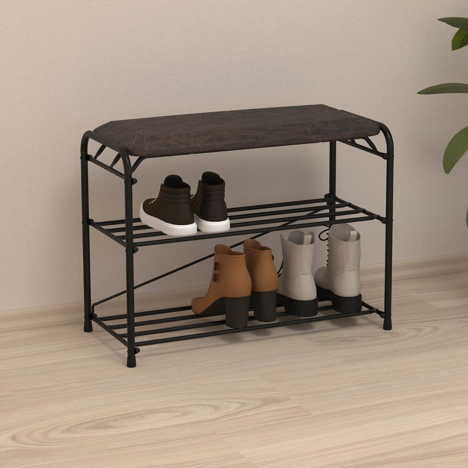 Подставка для обуви Альфа 23 с сиденьем Черный