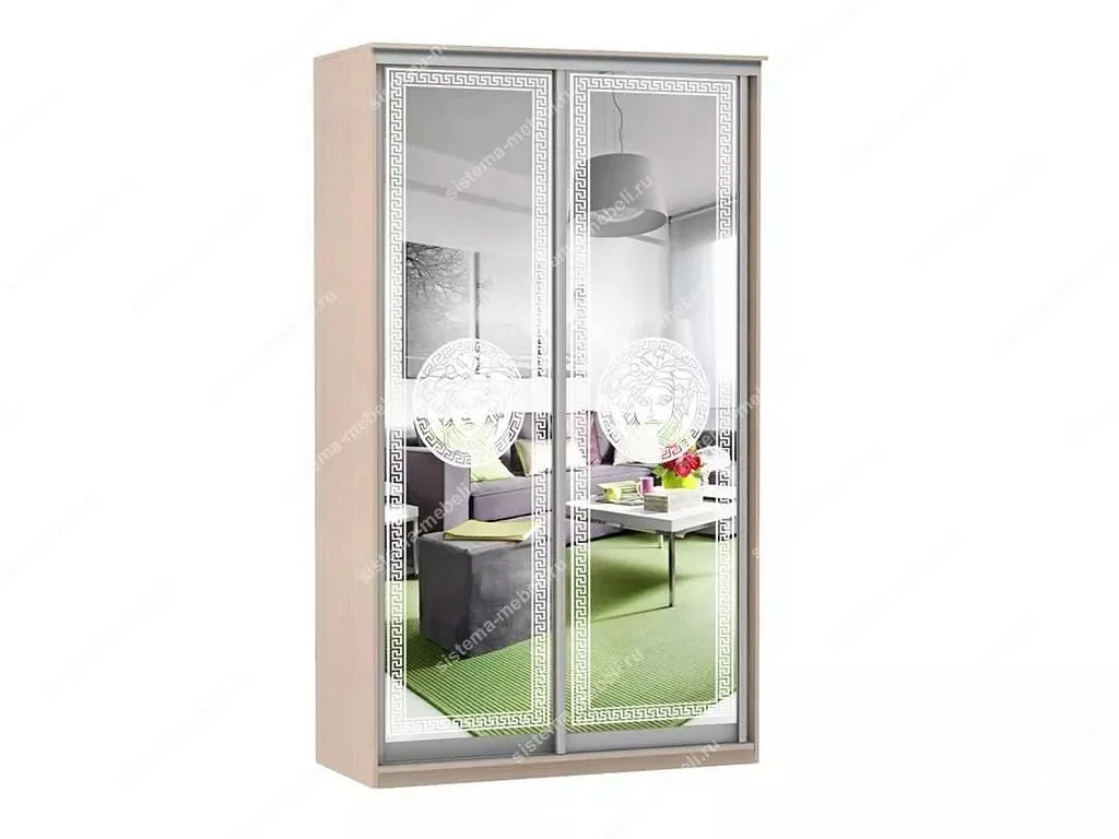 Шкаф купе Модерн 905х450 2-х дверный зеркальный с пескоструем №1 ясень