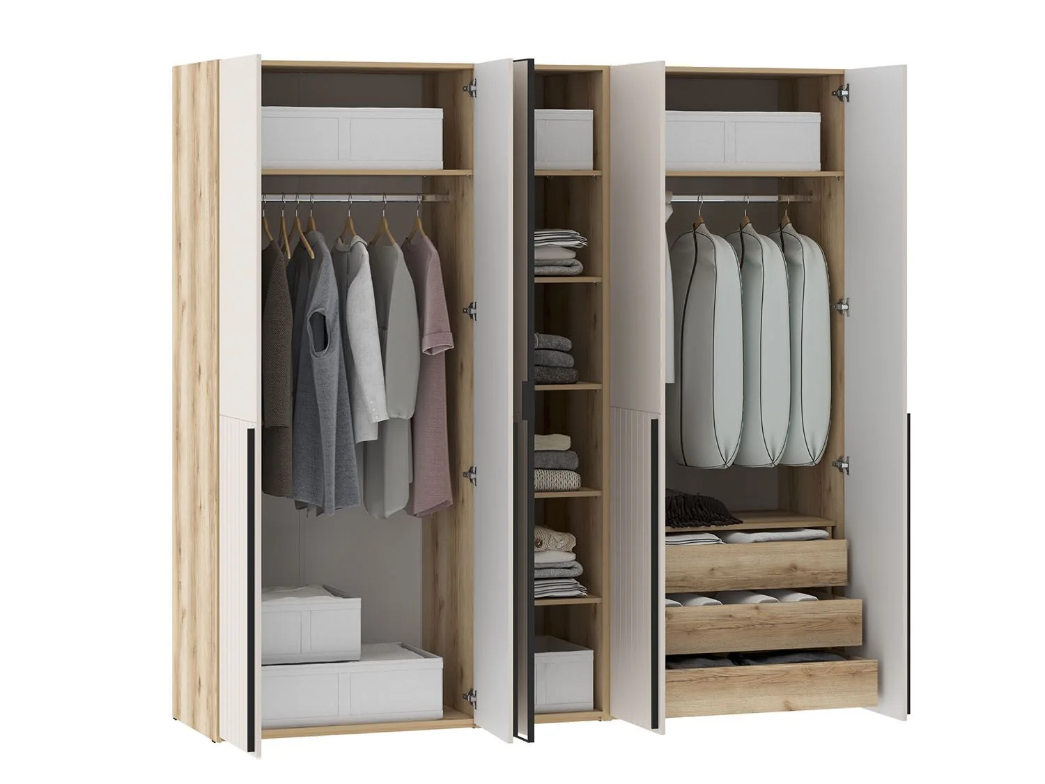 Шкафы Арден 200.04-200.02 зеркало-полки-200.04-ящики Дуб Делано / Сантьяго софт