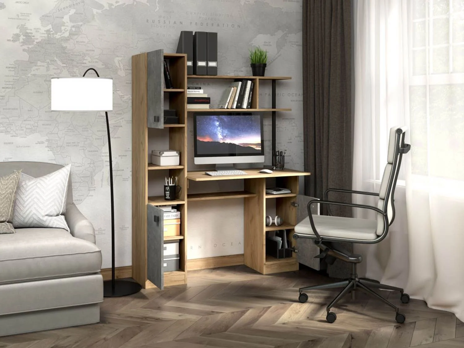 Стол компьютерный СК-7 Дуб крафт золотой/Ателье светлое