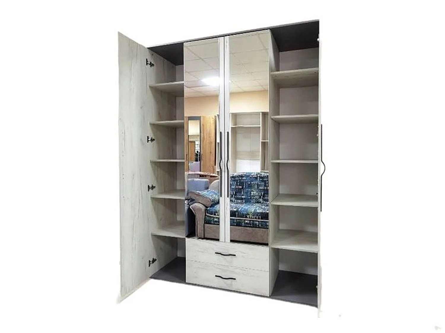 Бастион Шкаф четырехдверный Дуб Крафт белый / Серый шифер