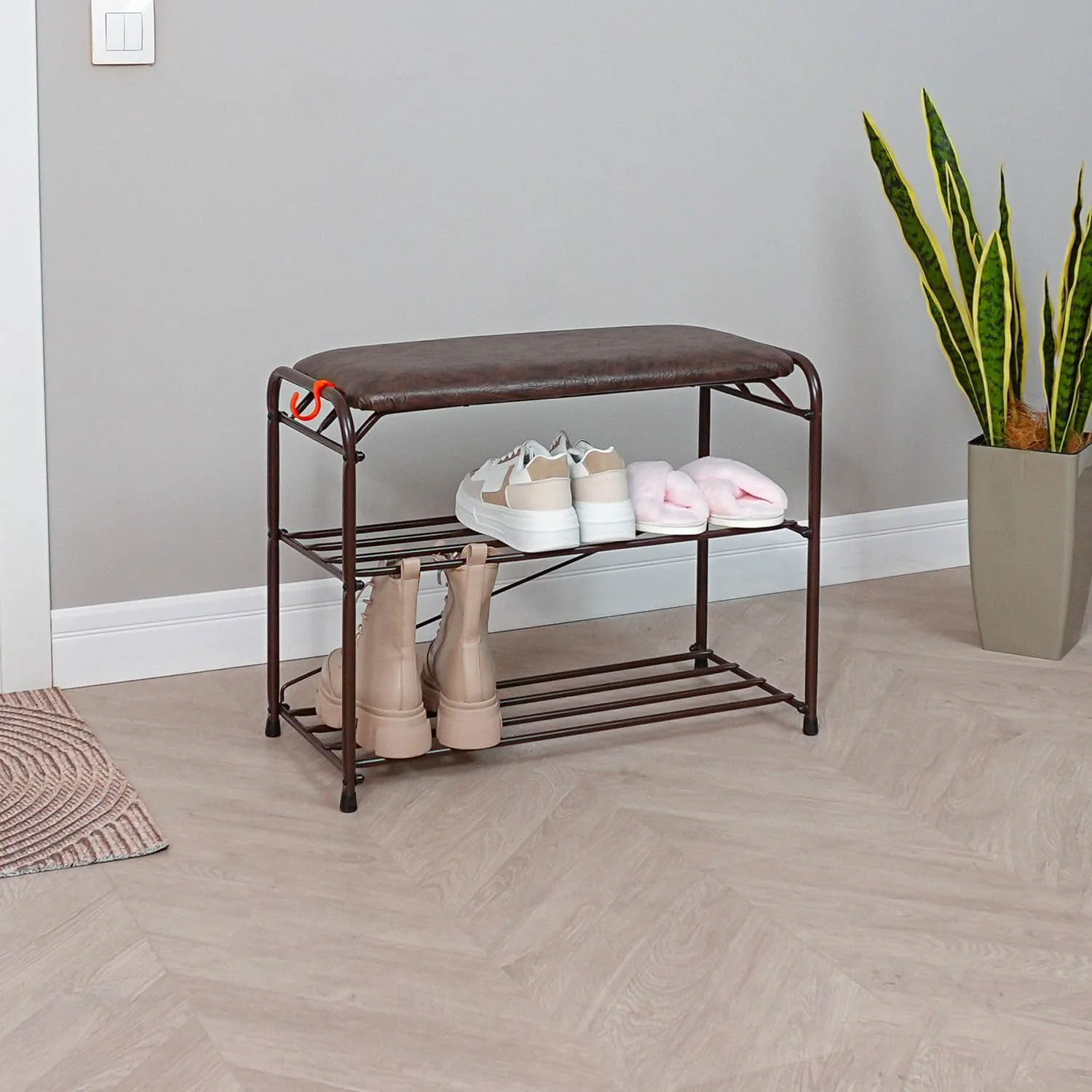 Подставка для обуви Альфа 23 с сиденьем Коричневый