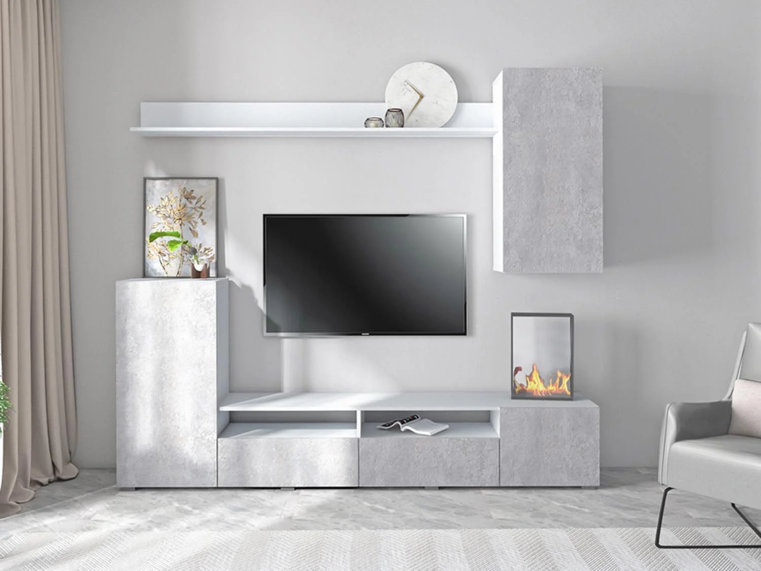 Аллегро 2 гостиная / Белый/цемент светлый