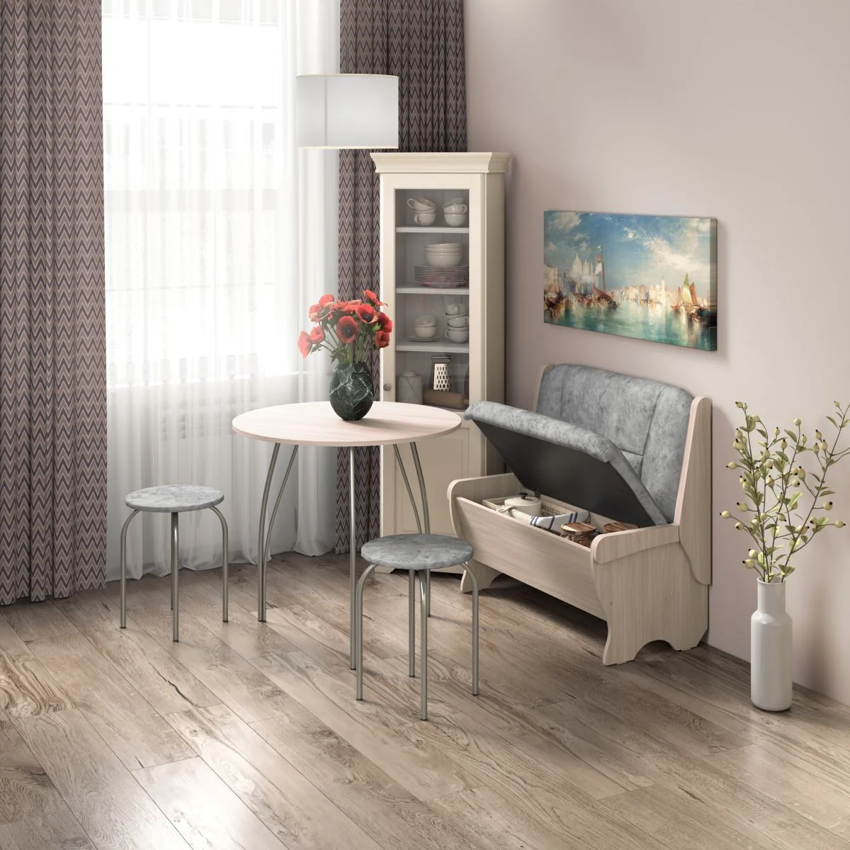 Кухонный набор Лотос скамья 950 - стол - табурет / ясень светлый/графит