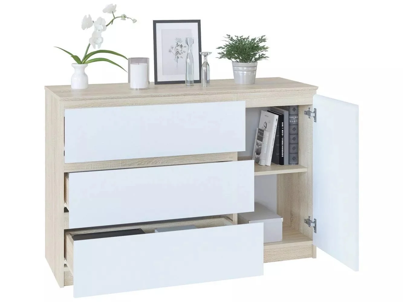 Комод Т-3Р Дуб Сонома/Белый