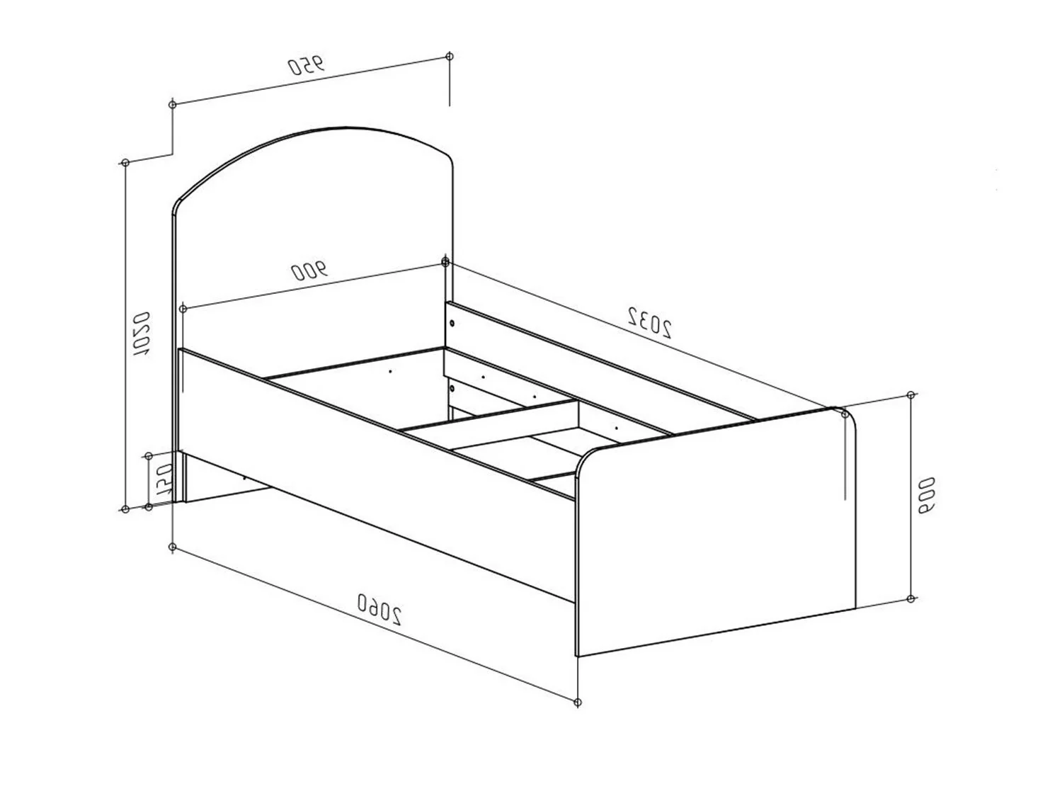 Бруно Кровать односпальная 900 Дуб Вотан / Серый графит