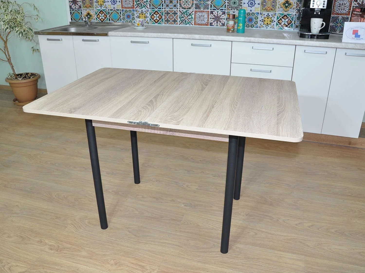 Эко 80х60 стол обеденный раскладной / Дуб Сонома/черный