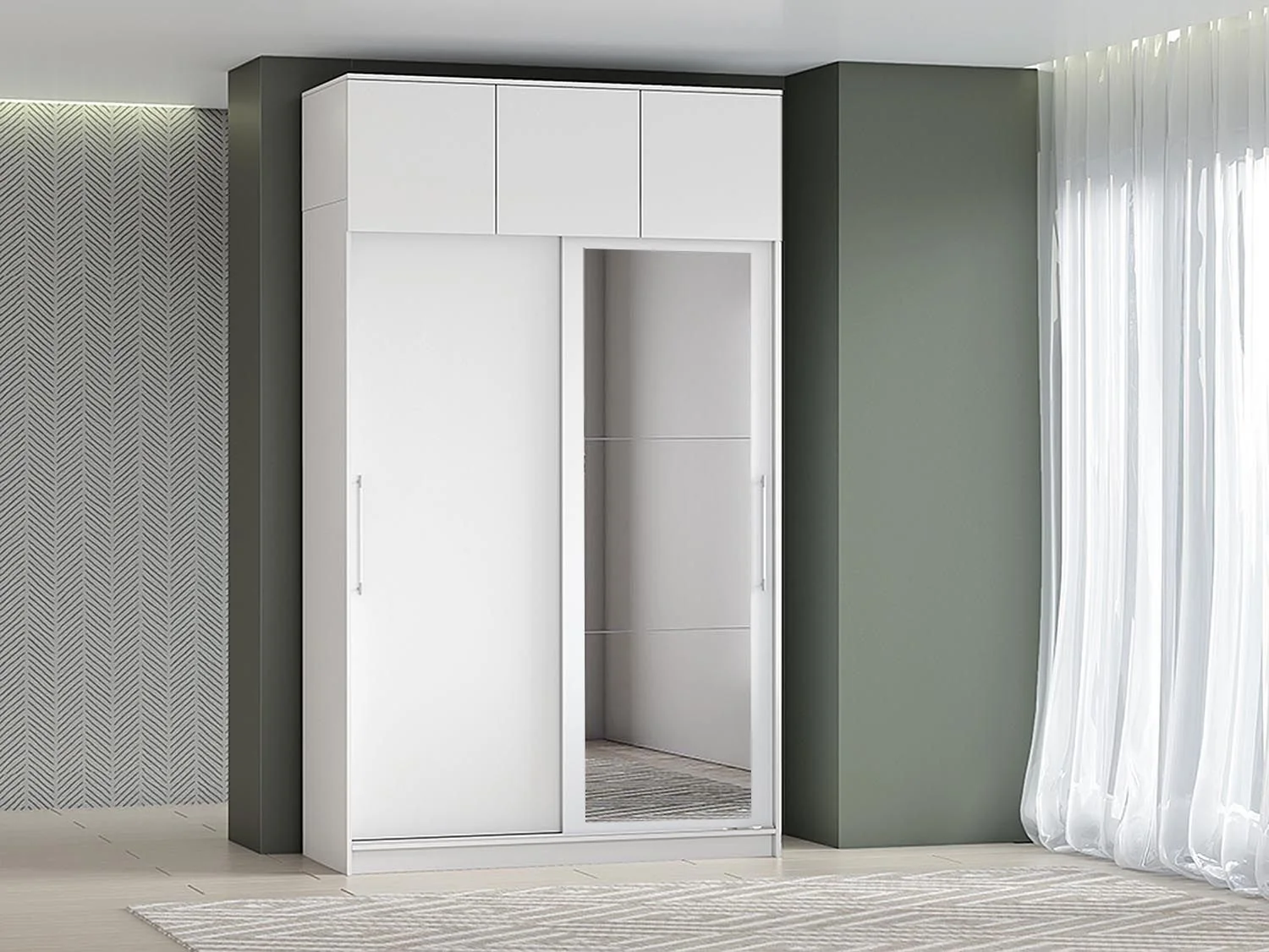 Шкаф-купе арт. 007 1,5 м зеркало антресоль / Белый