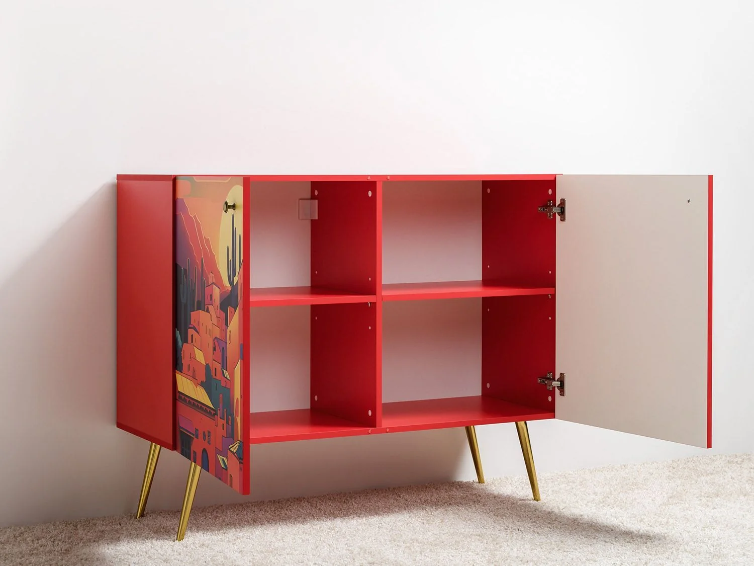 Кармин комод 16.230.03 Красный PE D4070 / Белый PE шагрень