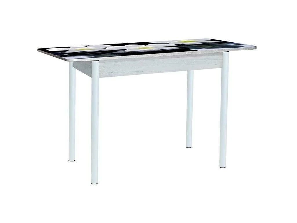 Нью йорк фотопечать стол обеденный раздвижной / орхидея на черных камнях/бетон белый/белый