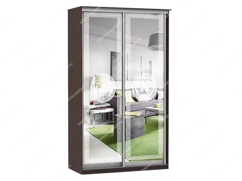 Шкаф купе Модерн 905х600 2-х дверный зеркальный с пескоструем №1 венге