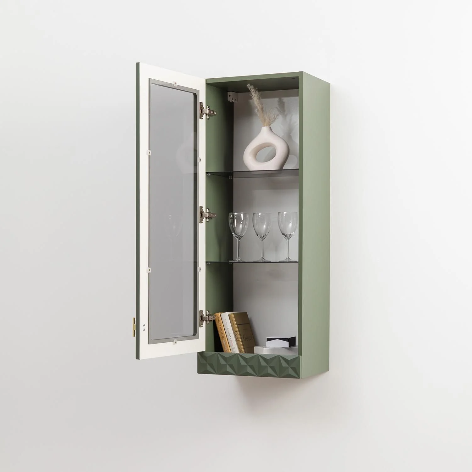 Марион шкаф навесной 16.334 Дымчатый зеленый / Олива шагрень