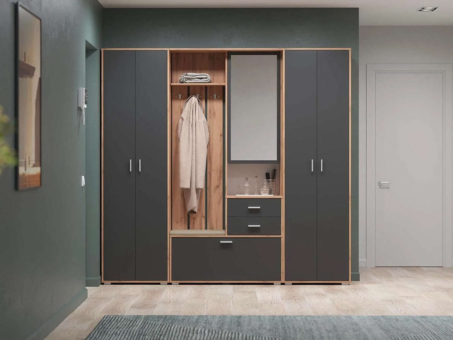 Прихожая модульная Антре 2 Дуб золотой / Диамант серый