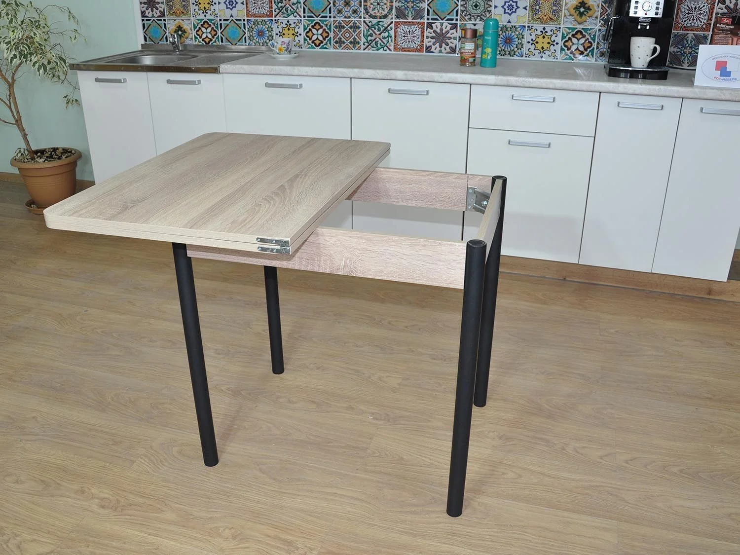 Эко 80х60 стол обеденный раскладной / Дуб Сонома/черный