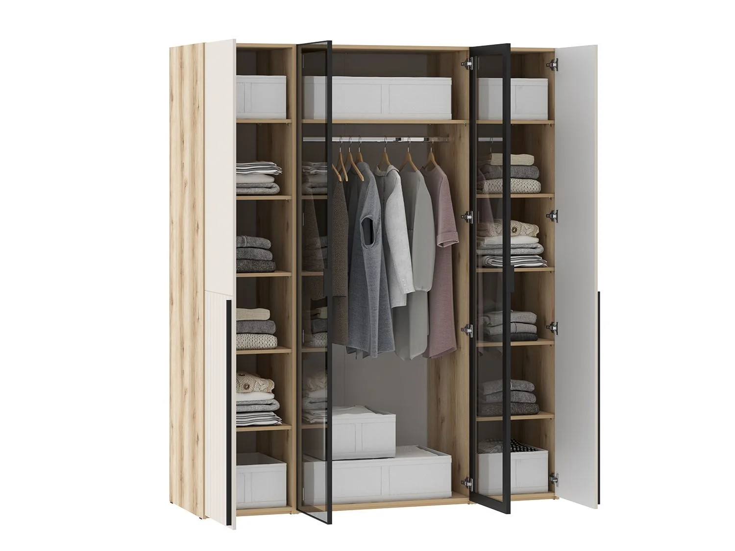 Шкафы Арден 200.2-полки-200.4 витрина-200.2-полки Дуб Делано / Сантьяго софт