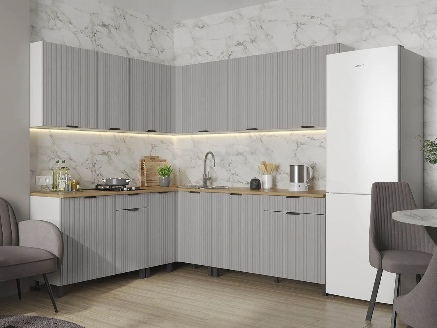 Кухня Венера угловая 2000 х 2200 МДФ Кашемир фрезерованный