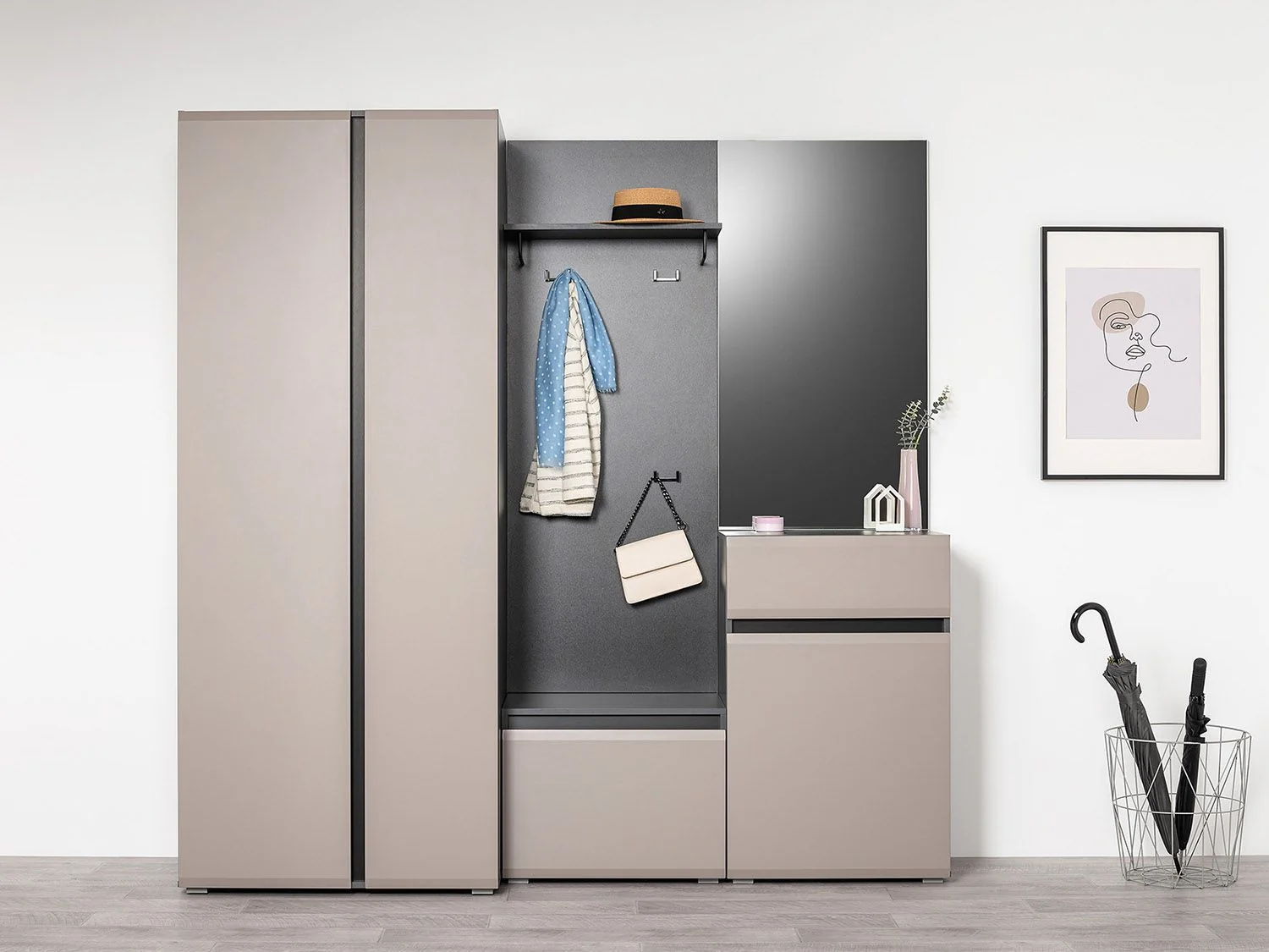 Сидней прихожая комплект 2 Антрацит / Капучино