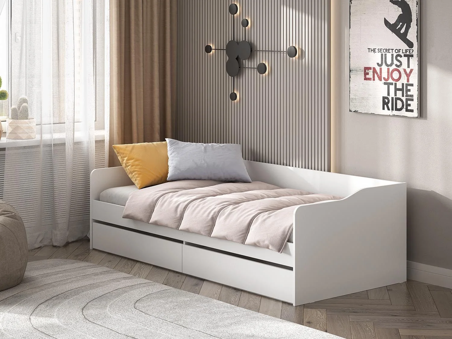 КР 2 кровать универсальная + основание бескаркасные ламели / Белый