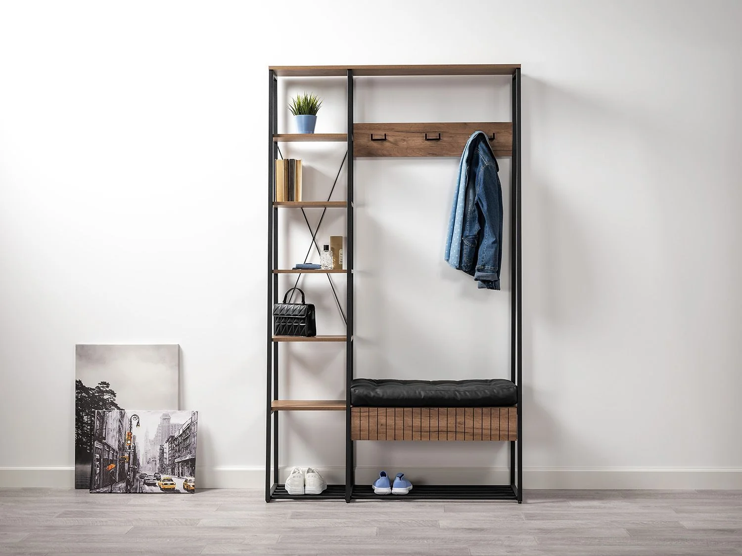 Прихожая Гранд 15.124 Дуб крафт табачный/к/з черный