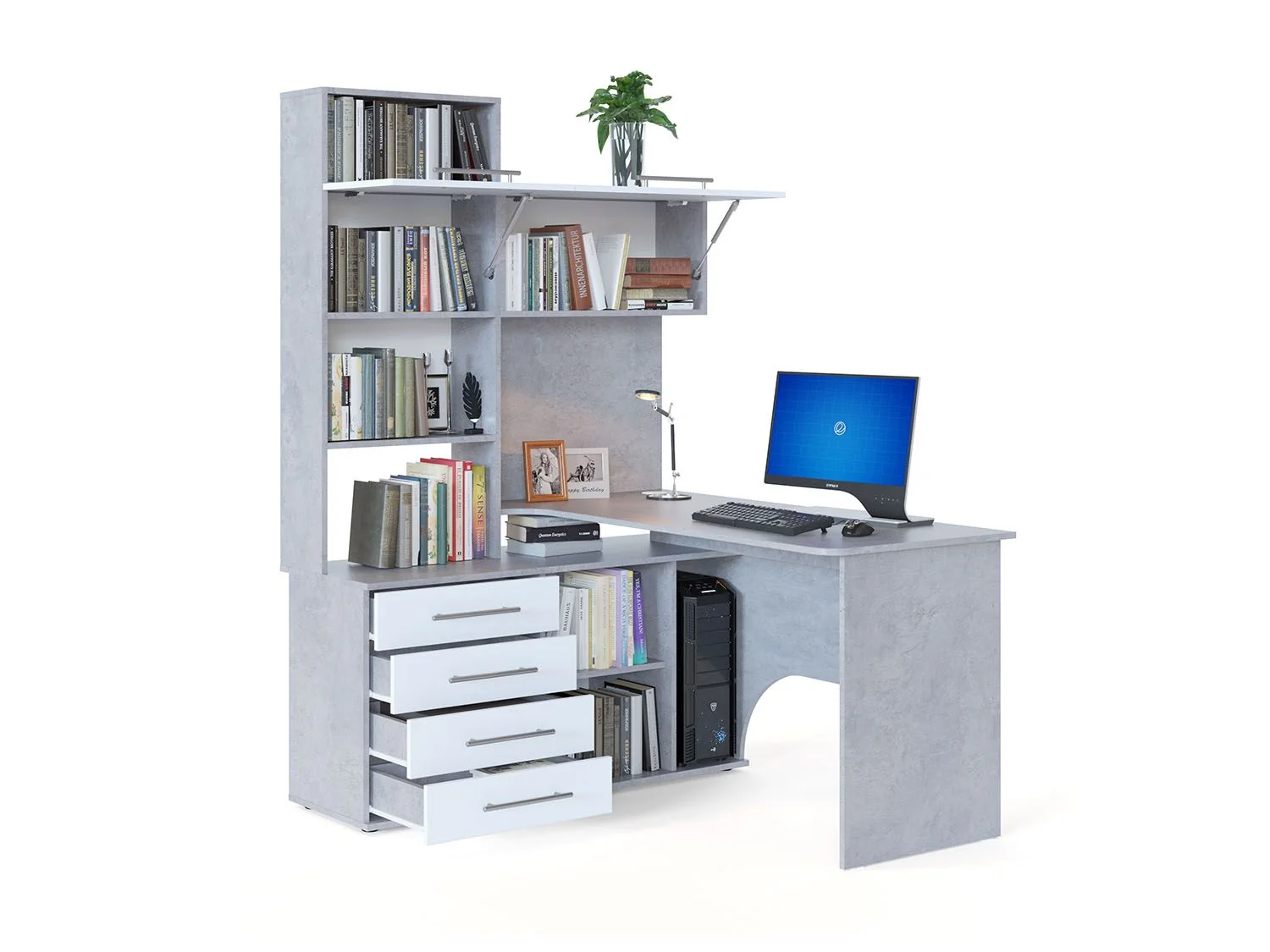 Компьютерный стол КСТ-14.1Л Бетон / Белый