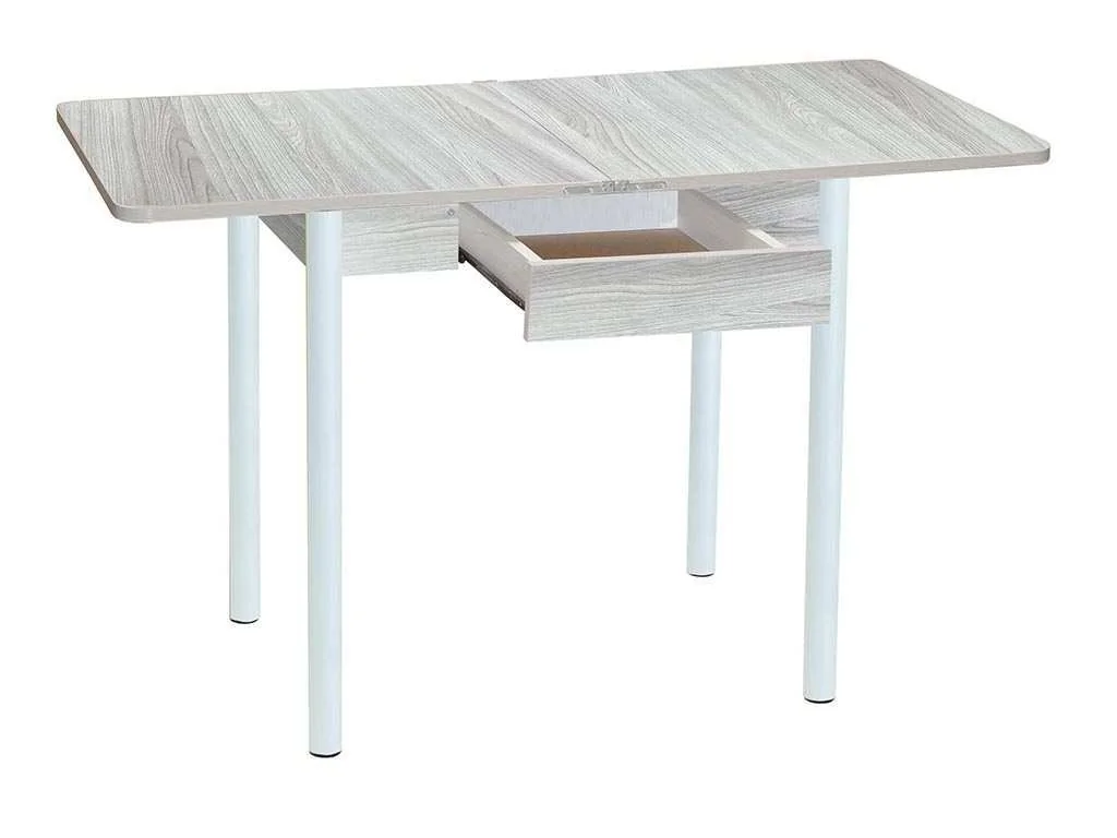 Эко 80х60 стол обеденный раскладной с ящиком / Ясень светлый/белый