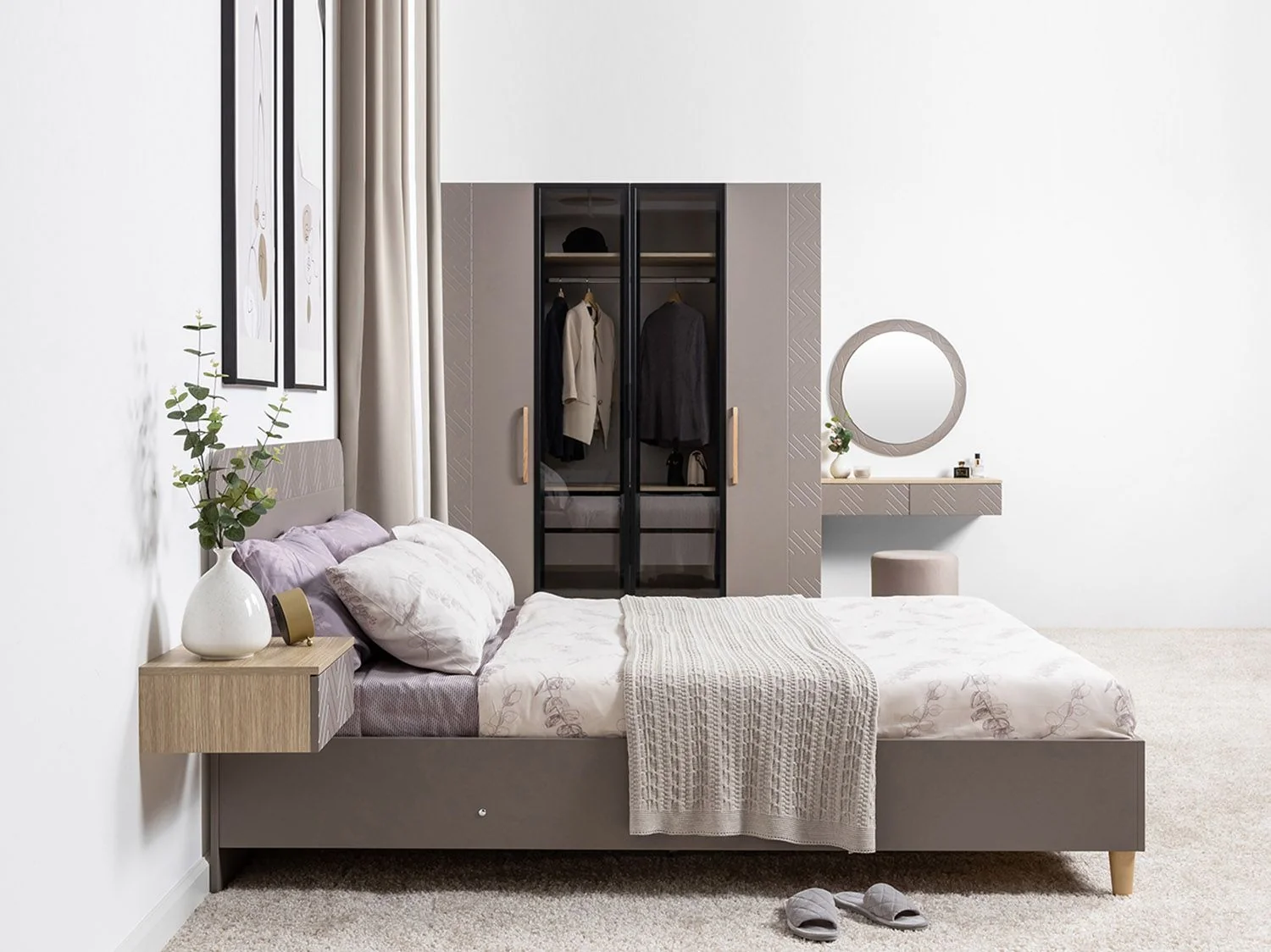 Спальня Амьен  комплект 1 Плэйн/Веллюто Капучино