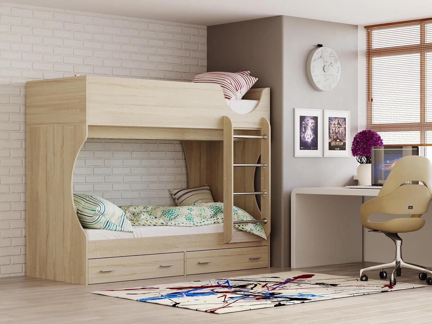 Кровать двухъярусная Д2 New / дуб сонома
