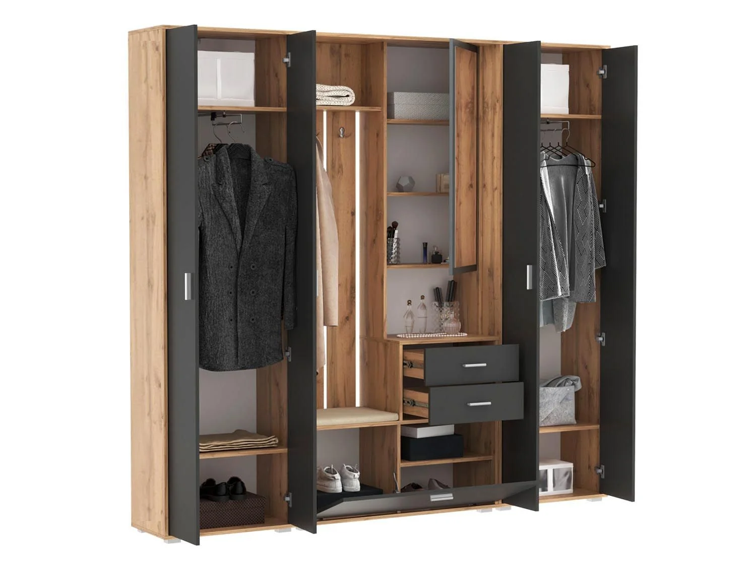 Прихожая модульная Антре 2 Дуб золотой / Диамант серый