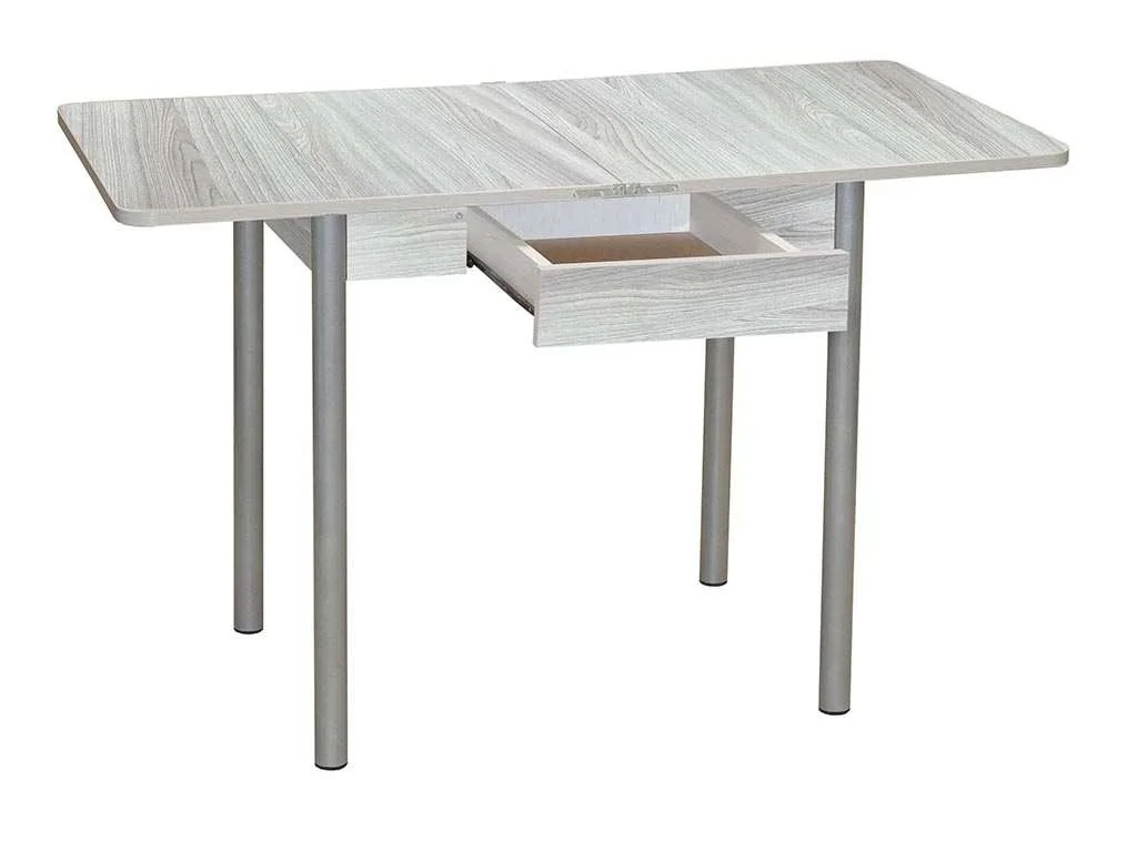 Эко 80х60 стол обеденный раскладной с ящиком / Ясень светлый/металлик